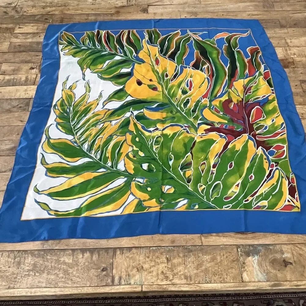 Anne Klein Decorative Silk Scarf 30 in x 30 in Vibrant Tropical Leaves